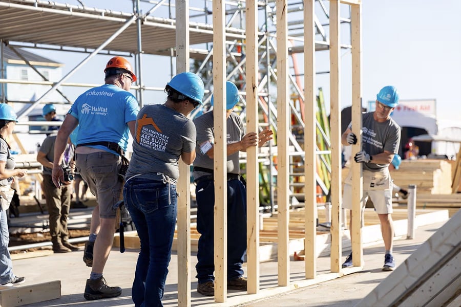 Habitat 4 humanity build site with employee volunteers