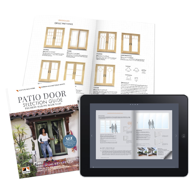 patio door selection guide brochure with ipad view and printed versions