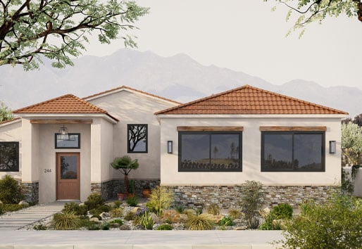 southwestern home with stucco siding and flush fin