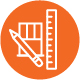 Orange circle with icon representing design options