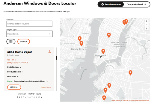 Preview of Andersen's Where to buy tool