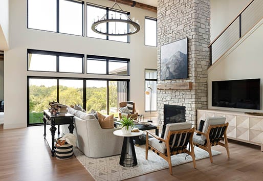 Indoor Outdoor Living Vaulted Ceiling with Many Windows