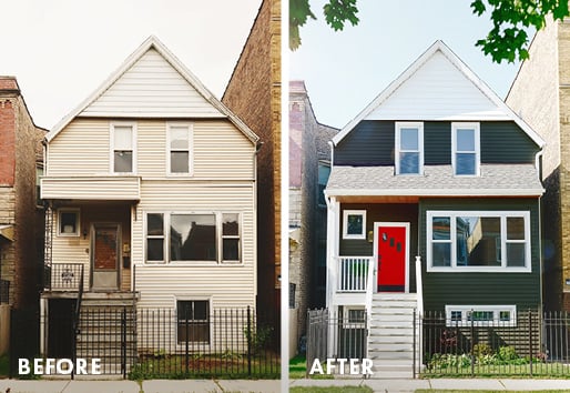 Before and after of traditional home with new andersen windows
