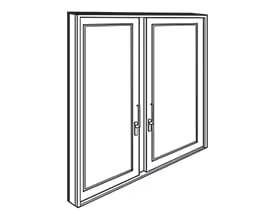 Line drawings of the three different types of Andersen® pass-through windows, including from the left, a Folding Pass-Through Window, MultiGlide Pass-Through Window, and Liftslide Pass-Through Window.