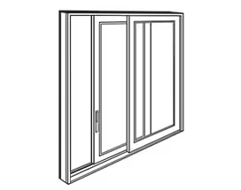 Line drawings of the three different types of Andersen® pass-through windows, including from the left, a Folding Pass-Through Window, MultiGlide Pass-Through Window, and Liftslide Pass-Through Window.