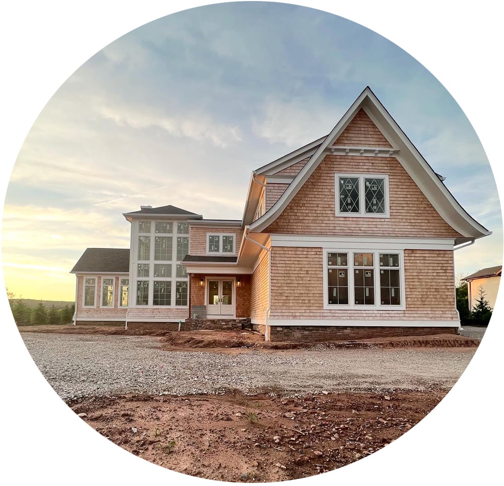 Ornate new build with cedar shake siding