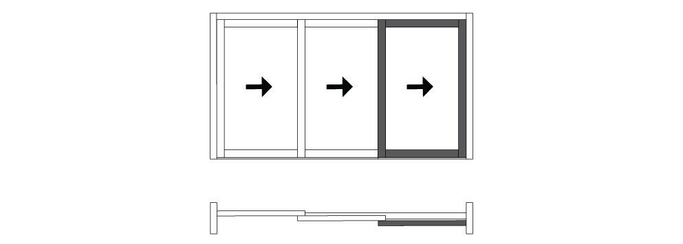 Line drawing of stacking panels of gliding door