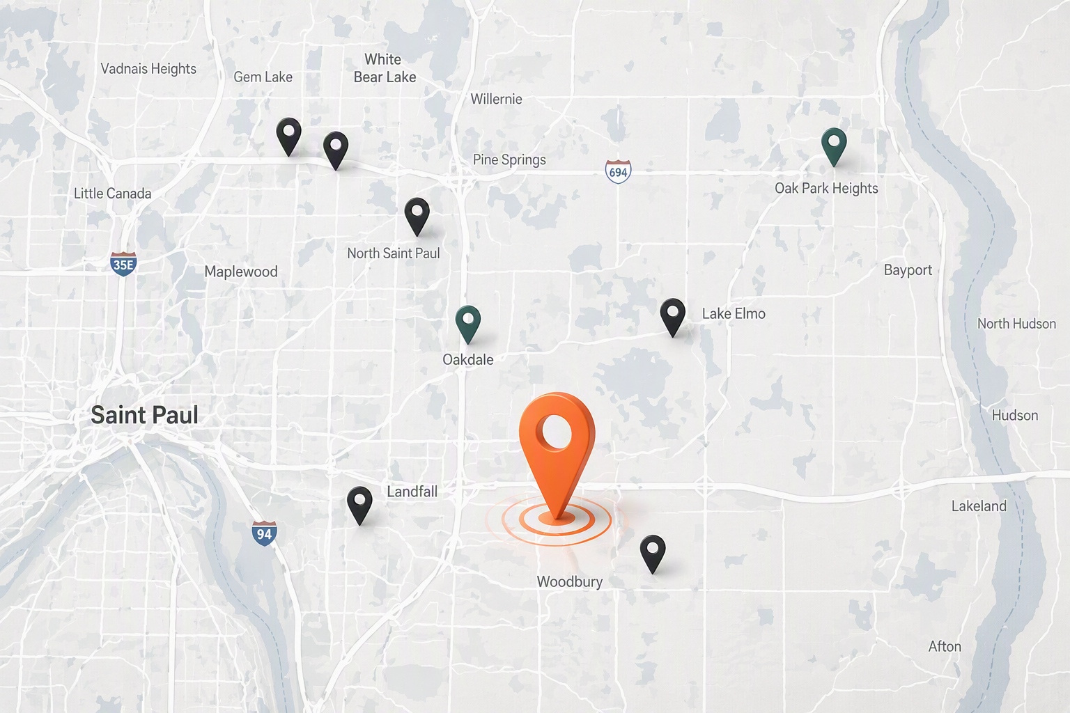 Map image with pin locations of Andersen dealers or Home Depot locations