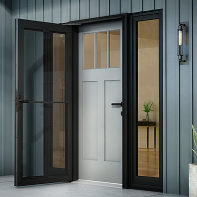 front entrance of home with white andersen storm door open