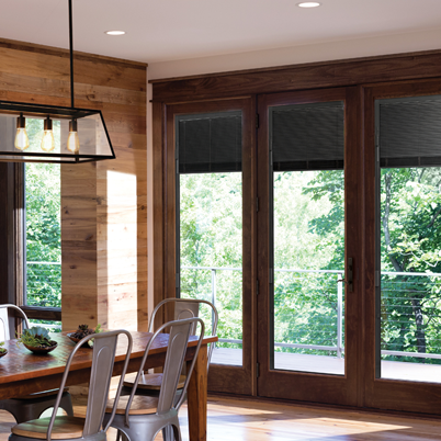 andersen a series hinged inswing patio door with blinds between the glass