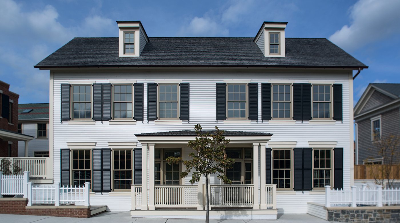 A historic building that was renovated and refreshed with new Andersen® E-Series Double-Hung Windows.