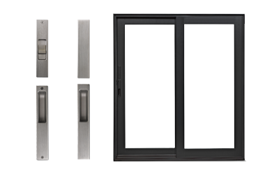 black gliding patio door with flush hardware