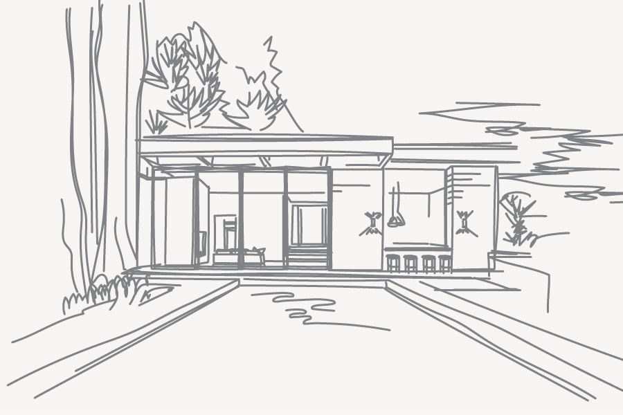 Sketch of a dream home featuring Andersen Windows big doors.
