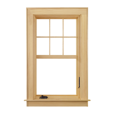 A-Series Casement window in clear coat Pine with modified colonial grilles