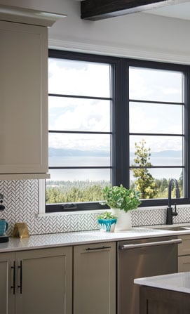 midcentury grille example in kitchen with black framed window
