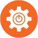 Icon with gear in the middle of an orange solid circle