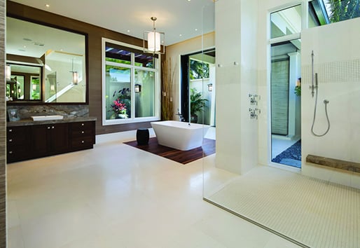 spa inspired bathroom with Andersen windows