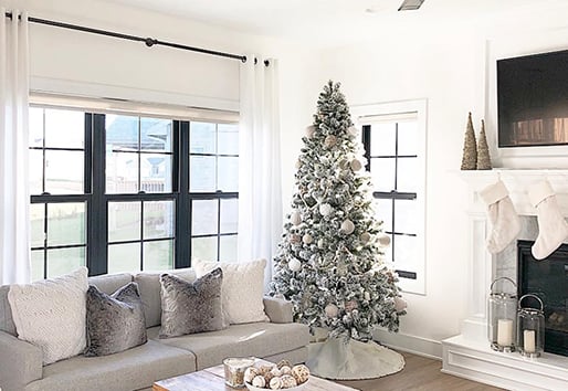living room with Christmas tree showing Andersen picture window