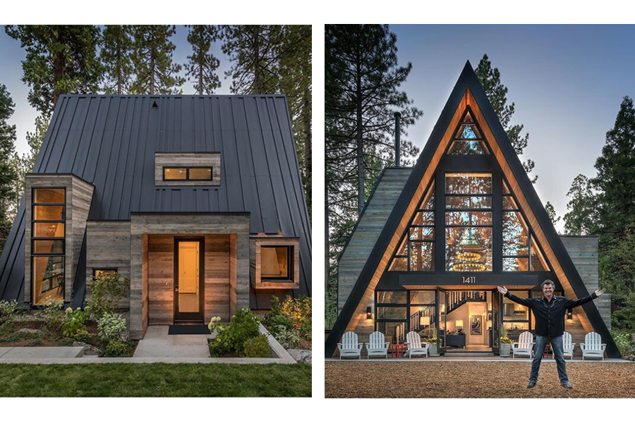 A-frame cabin featuring shed dormers in various sizes and shapes with Andersen products