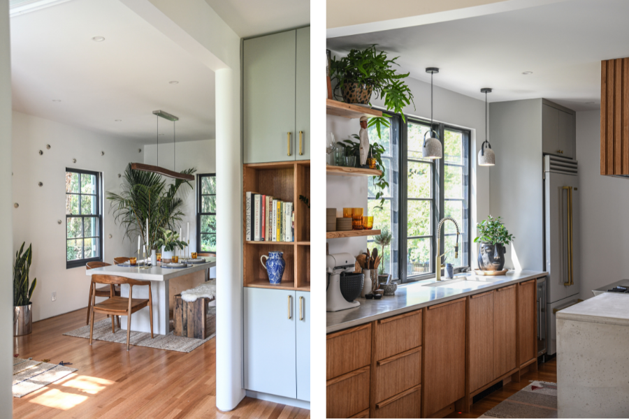 Hilton Carter kitchen and dining room filled with plants and wood accents