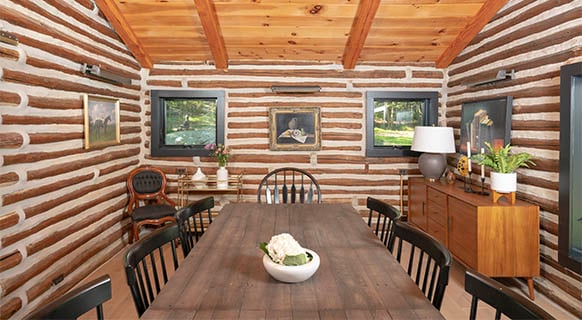 Evan and Zosia Upstate New York Modern Log Cabin Dining Room