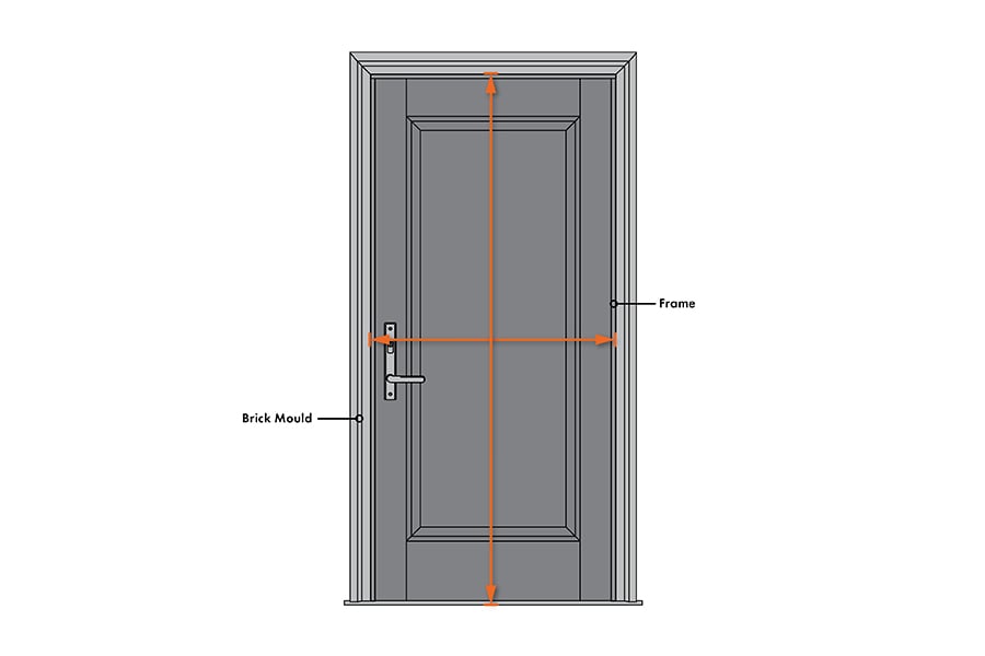 An illustration of a front door showing how to measure height and width. 