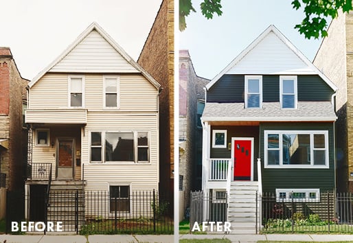 Before and after of traditional home with new andersen windows