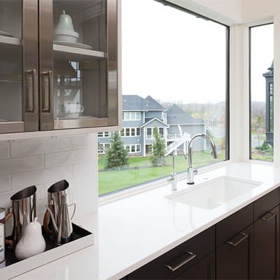 Modern Kitchen with Large Window as Backsplash
