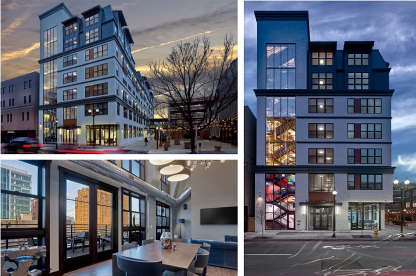 520 Lofts collage of exterior and interior images, creative victorian architecture