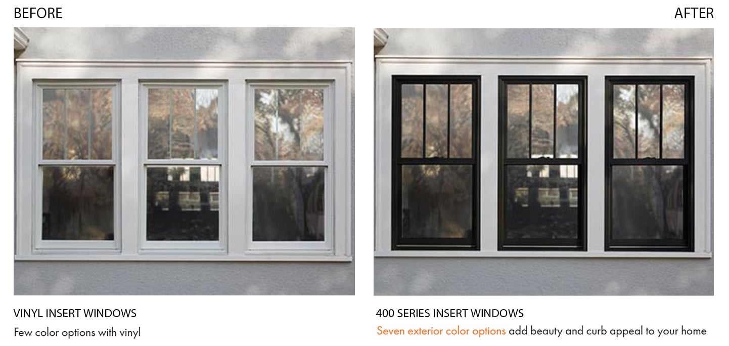 traditional home showing before and after using andersen wood and vinyl windows