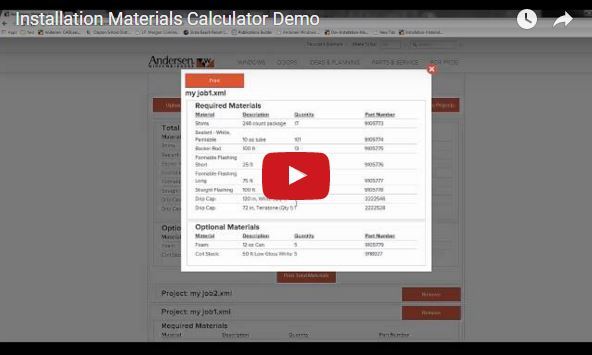Installation Materials Calculator for Andersen Windows and Doors