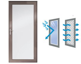 illustration of fullview storm door with image showing airflow and sunlight