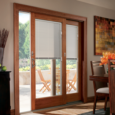 andersen 400-Series-Frenchwood-Gliding-Patio-Door with blinds between the glass