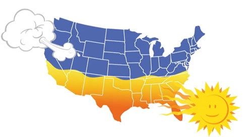 illustration of USA with sun and clouds