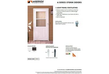 6 Series 1/2 Light Panel Storm Door Info Sheet