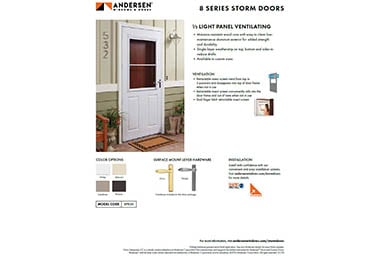 8 Series 1/2 Light Panel Storm Door Info Sheet