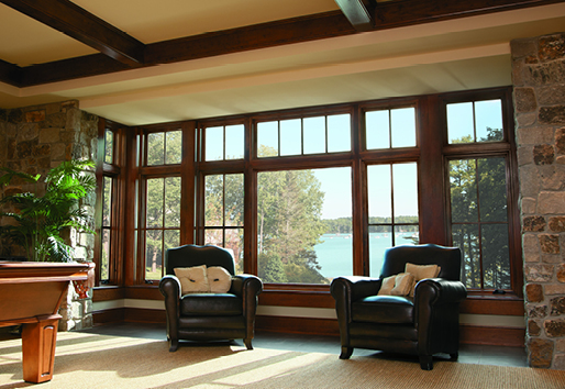 Living room with A-Series casement, picture, and transom windows