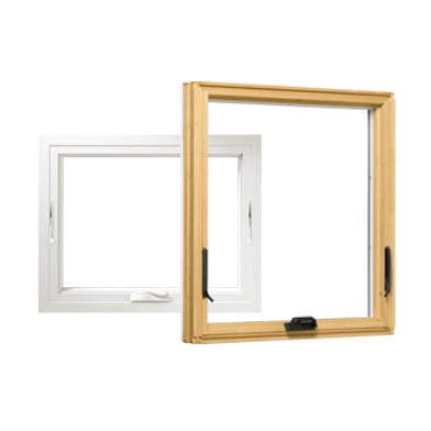 image of two andersen awning windows one white and one natural pine