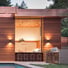 Contemporary panel home design with Andersen pass-through windows, outdoor bar seating, and grill area