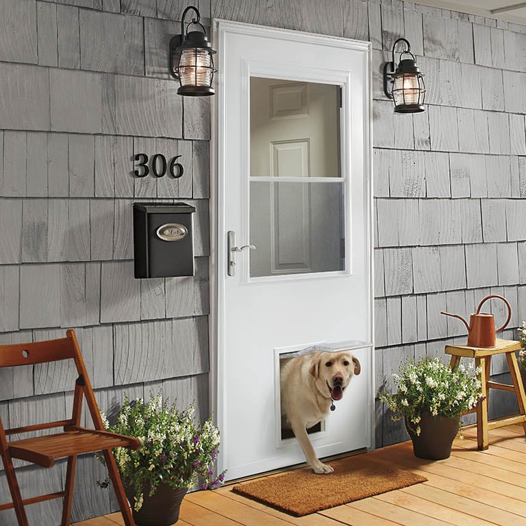 k900 plus storm door with pet entry system